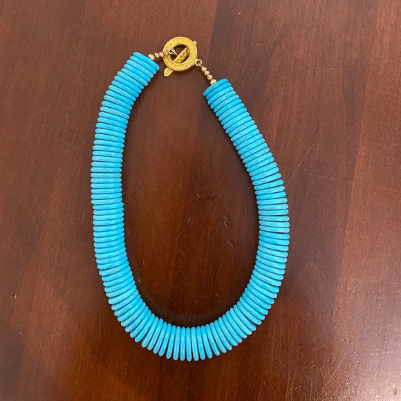 Turquoise Disc & Gold Necklace, 17in - Picture 2 of 6